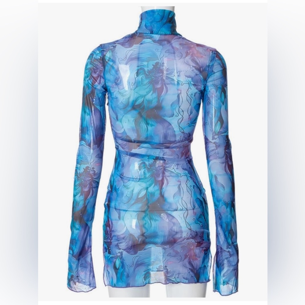 Multicolor Long Sleeve Sheer Dress